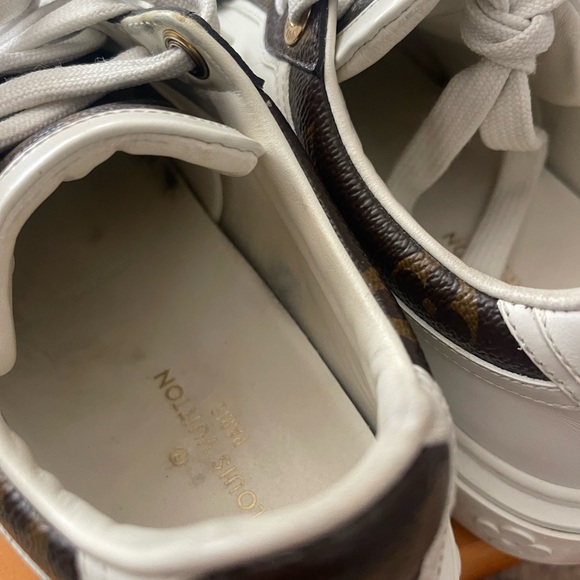 Louis Vuitton Time Out Sneakers White Cocoa Logo Heel In Box Womens Sz 37/US7 - Picture 7 of 13